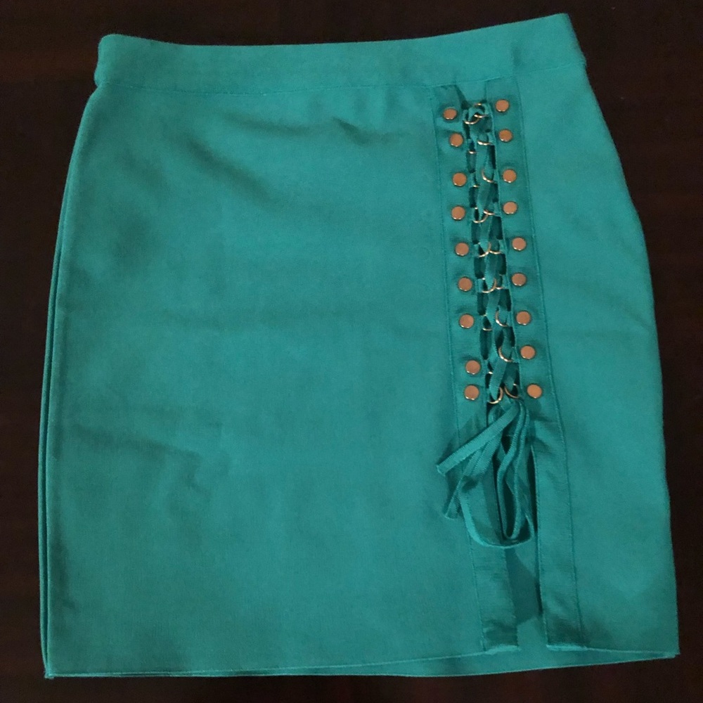 Green mini skirt